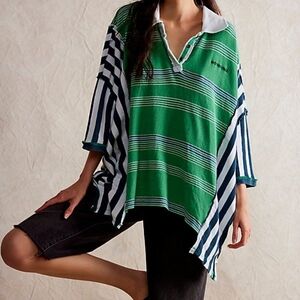 We The Free Green and Navy Striped Jersey Top